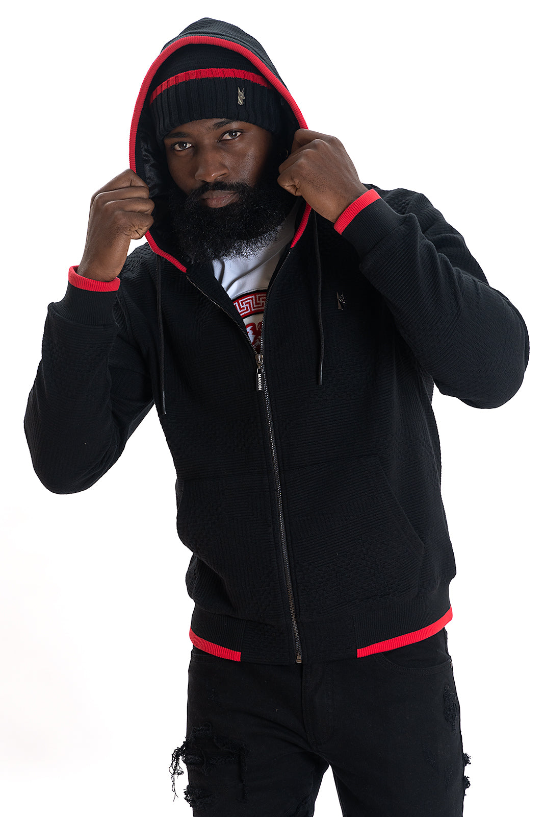 Makobi M4432 Amalfi Knit Hoodie in Black, view 3