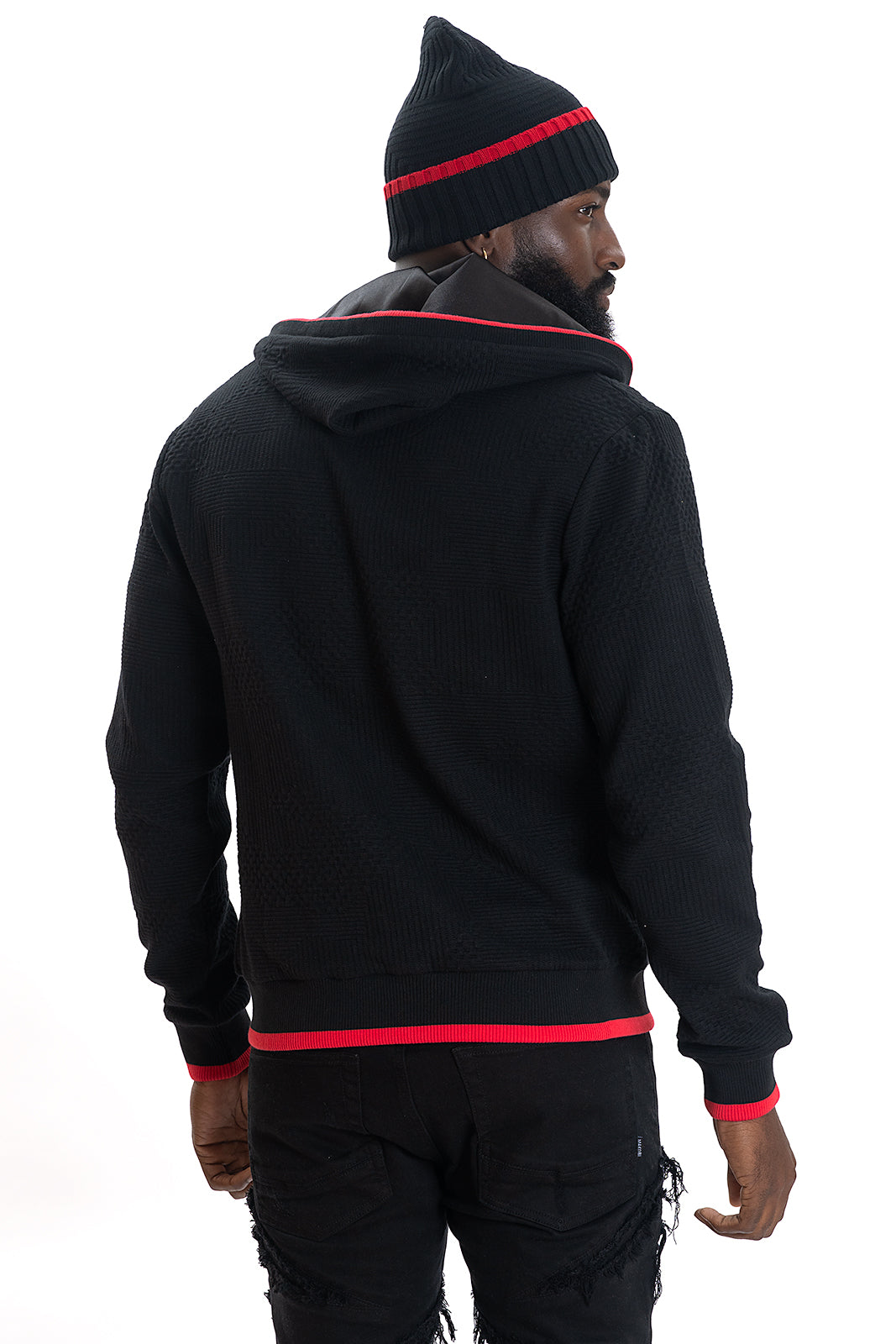 Makobi M4432 Amalfi Knit Hoodie in Black, view 4