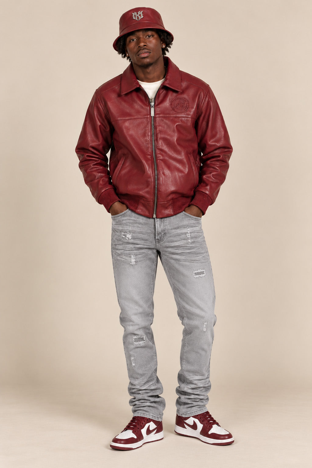 M4554 Azzuri PU Jacket - Burgundy