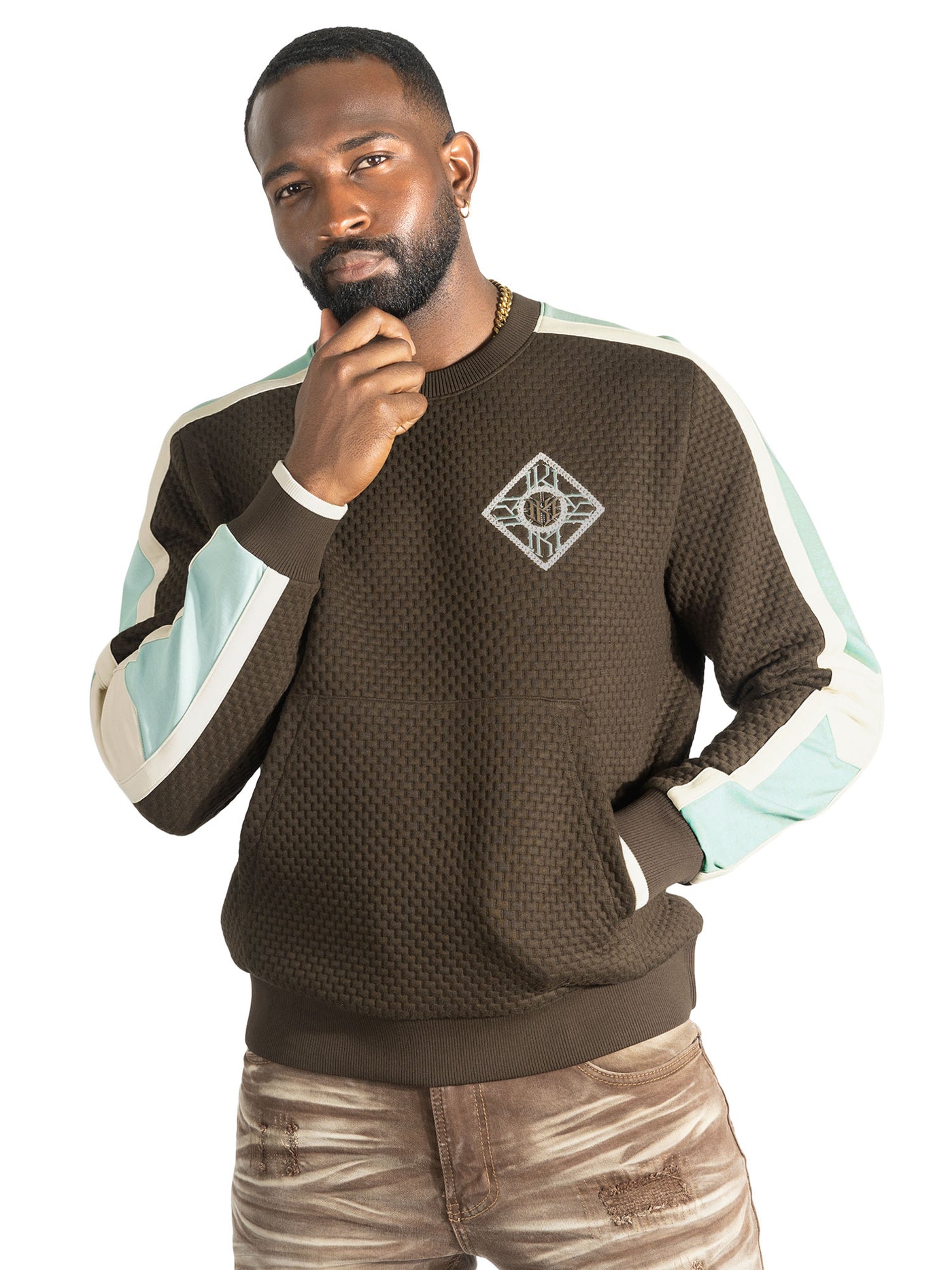 Sweatshirt | M4555 Lorenzo Jacquard Crewneck - Brown