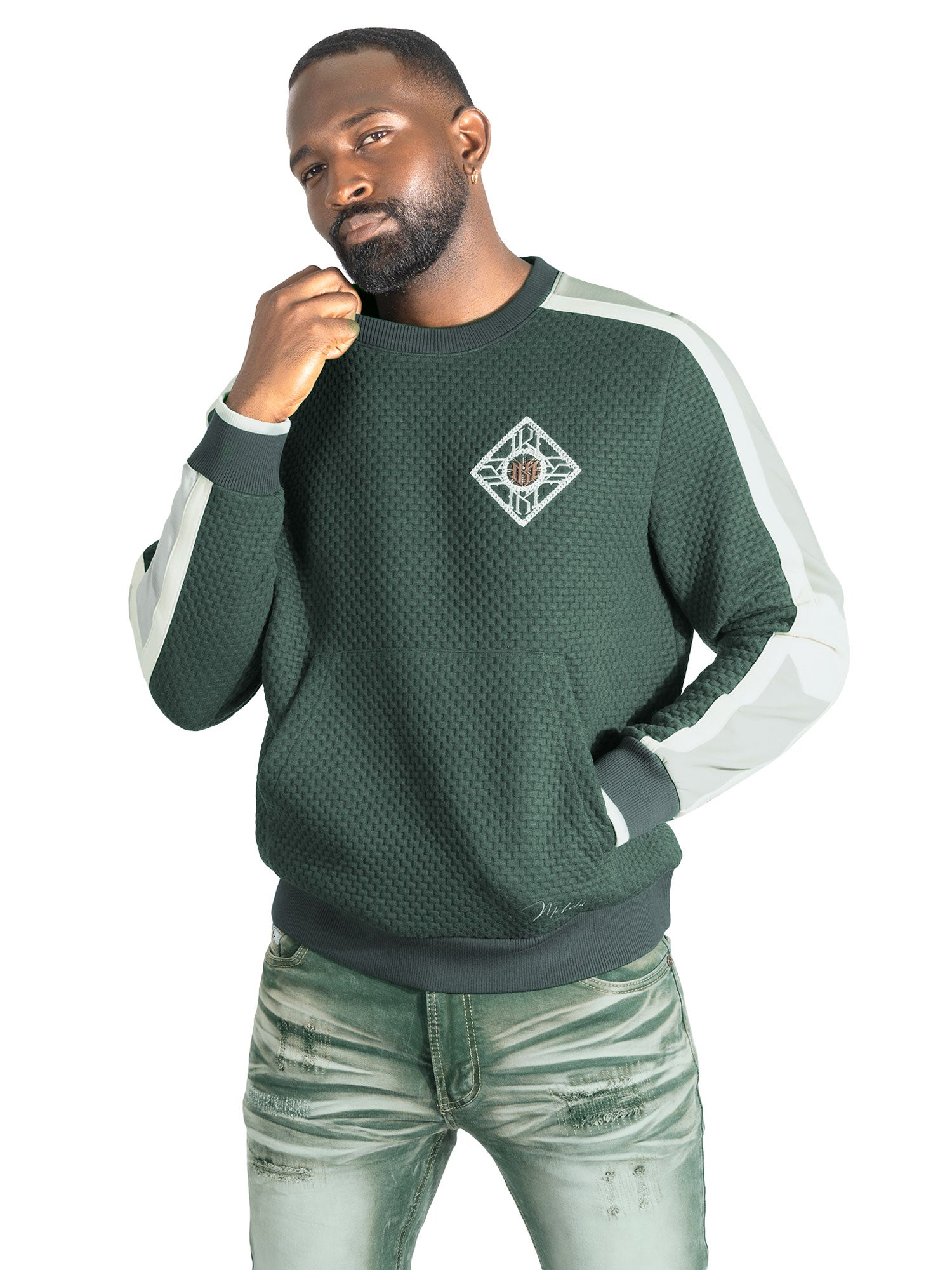 M4555 Lorenzo Jacquard Crewneck - Green