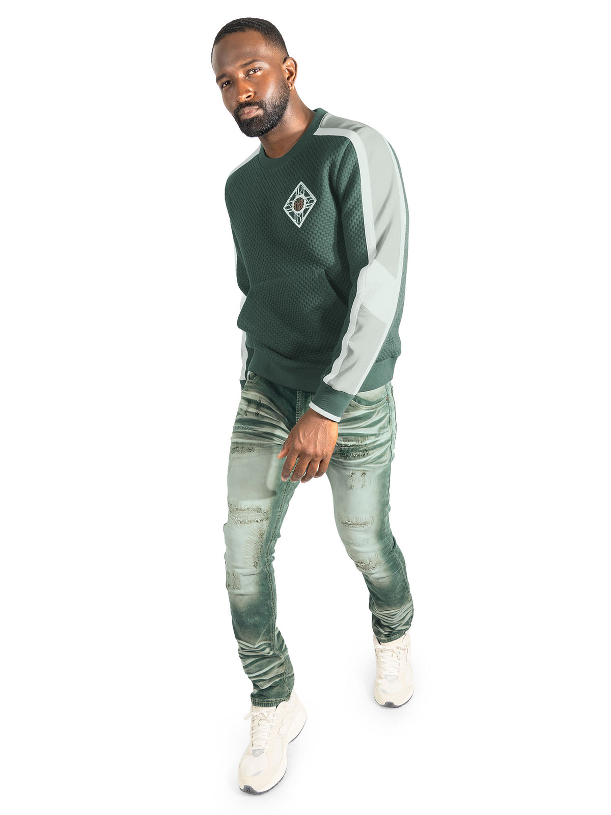 M4555 Lorenzo Jacquard Crewneck - Green