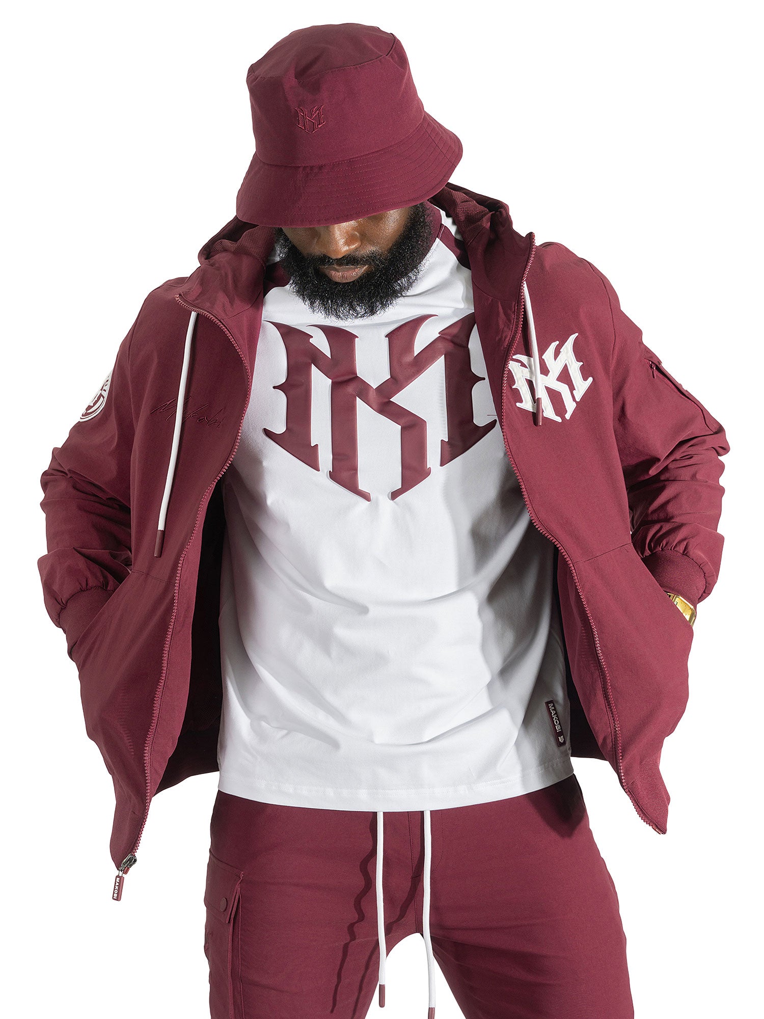 Nylon Hoodie | M4634 Adorni Zip Up- Burgundy