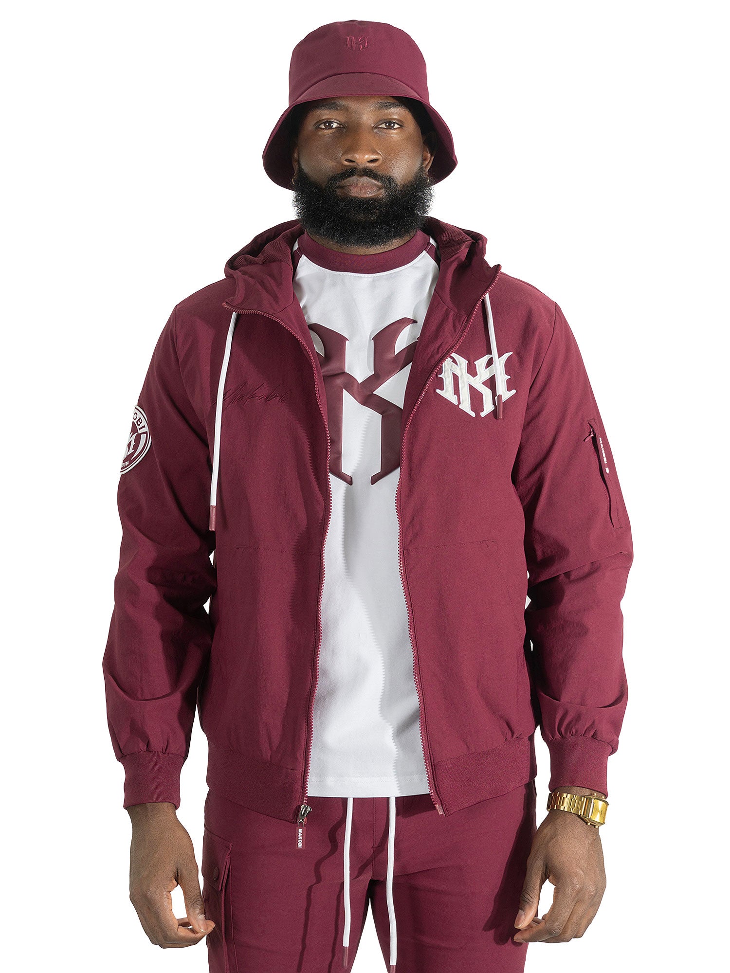 Nylon Hoodie | M4634 Adorni Zip Up- Burgundy
