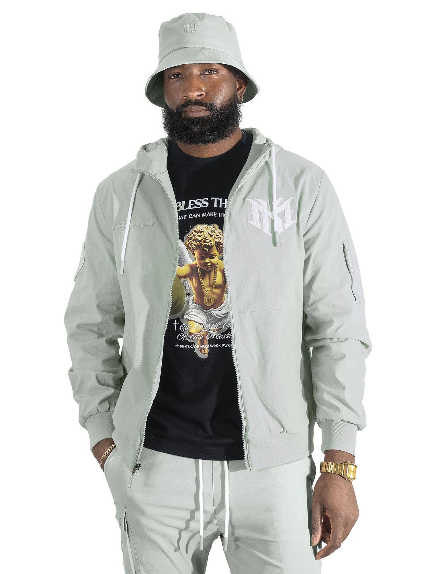 Nylon Hoodie | M4634 Adorni Zip Up- Gray