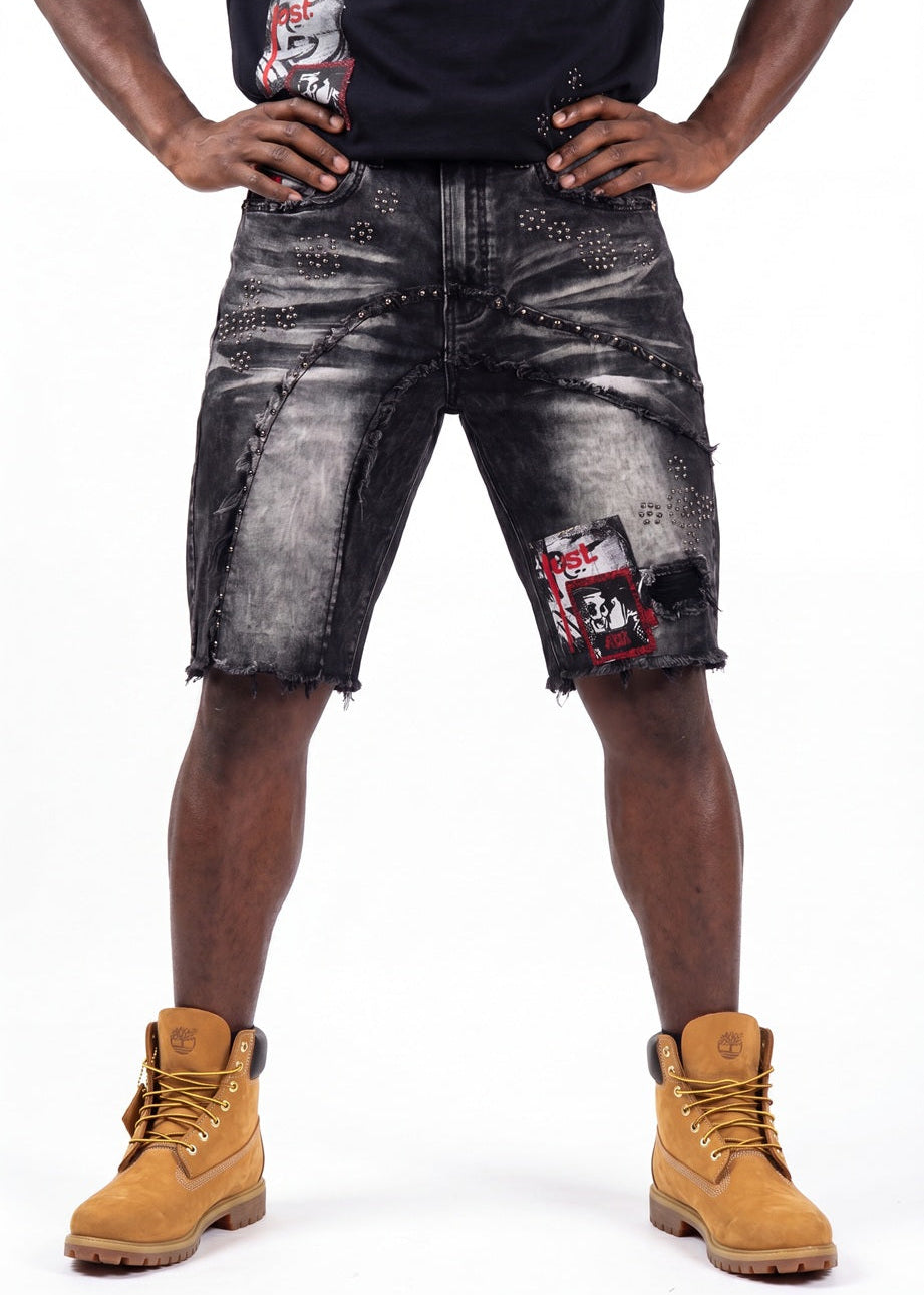 M671 Dolore Pain Denim Shorts - Black Wash