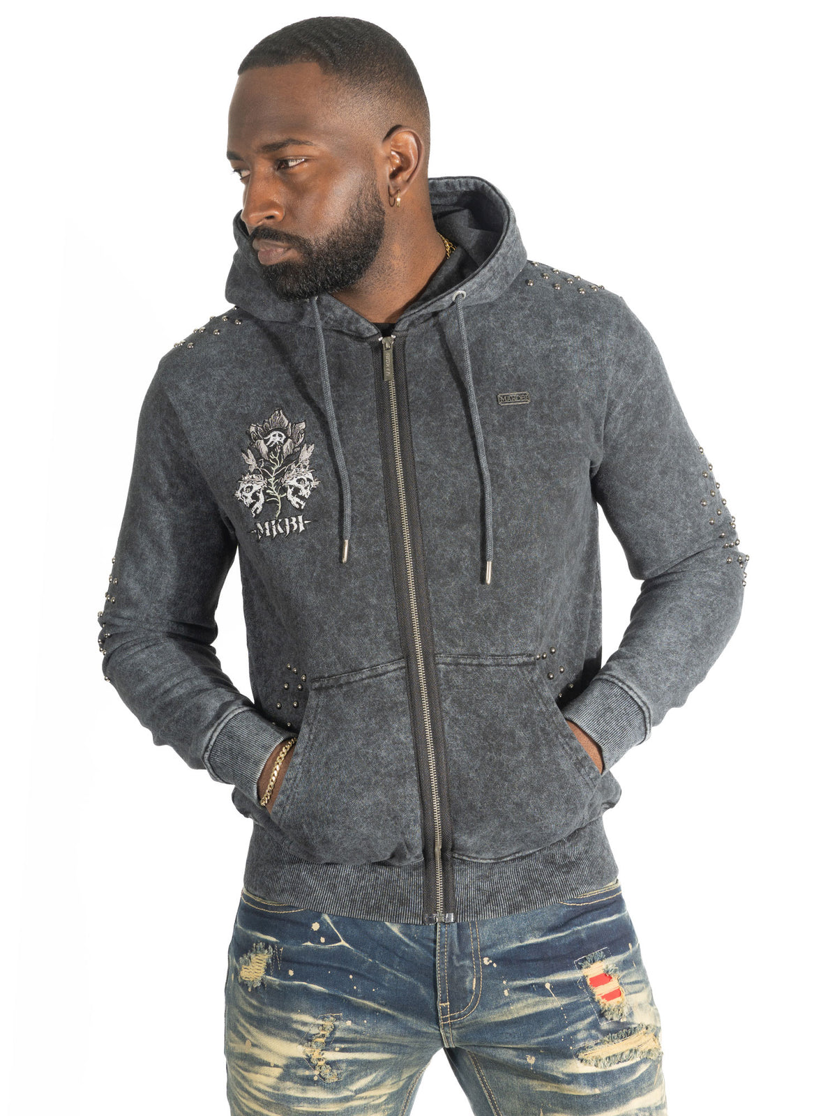 M5345 Bianco Zip Up Fleece Hoodie - Black