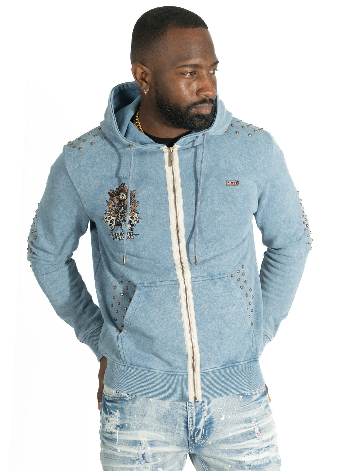 M5345 Bianco Zip Up Fleece Hoodie - Blue
