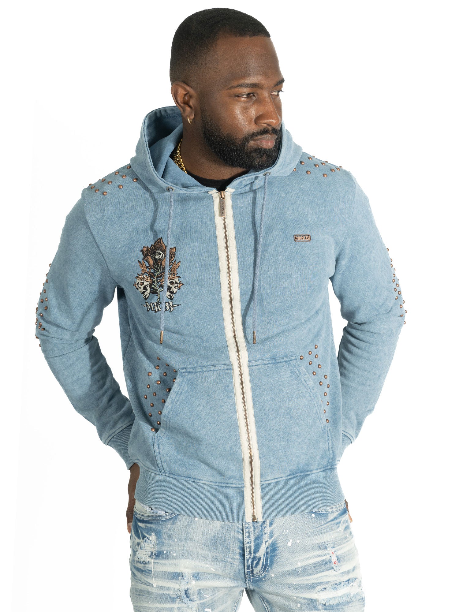 M5345 Bianco Zip Up Fleece Hoodie - Blue