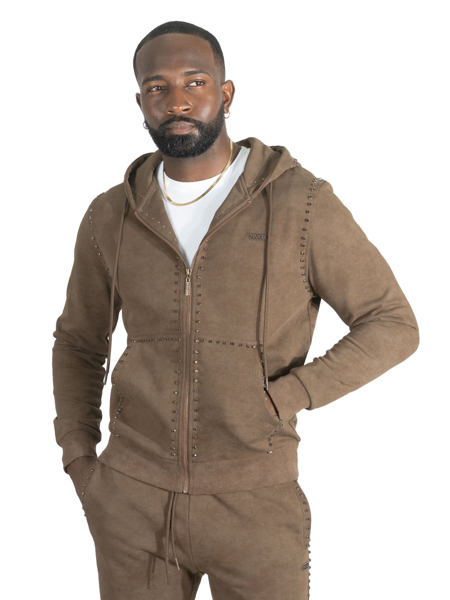 M5455 Lorenzino Zip-Up Hoodie Set - Brown