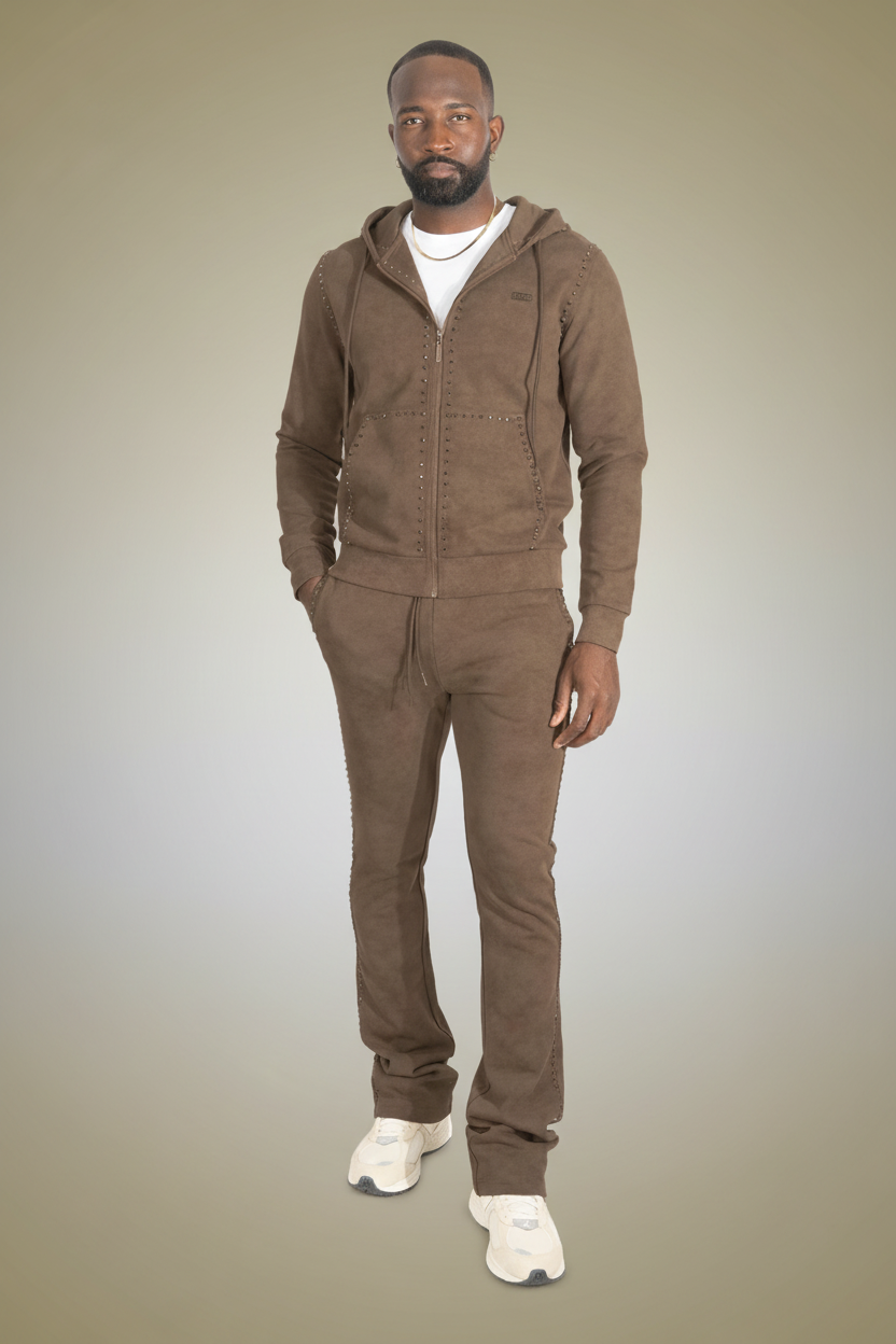Set | M5455 Lorenzino Zip-Up Hoodie Set - Brown