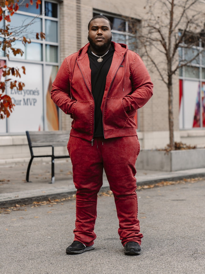 Set | M5455 Lorenzino Zip-Up Hoodie Set - Burgundy