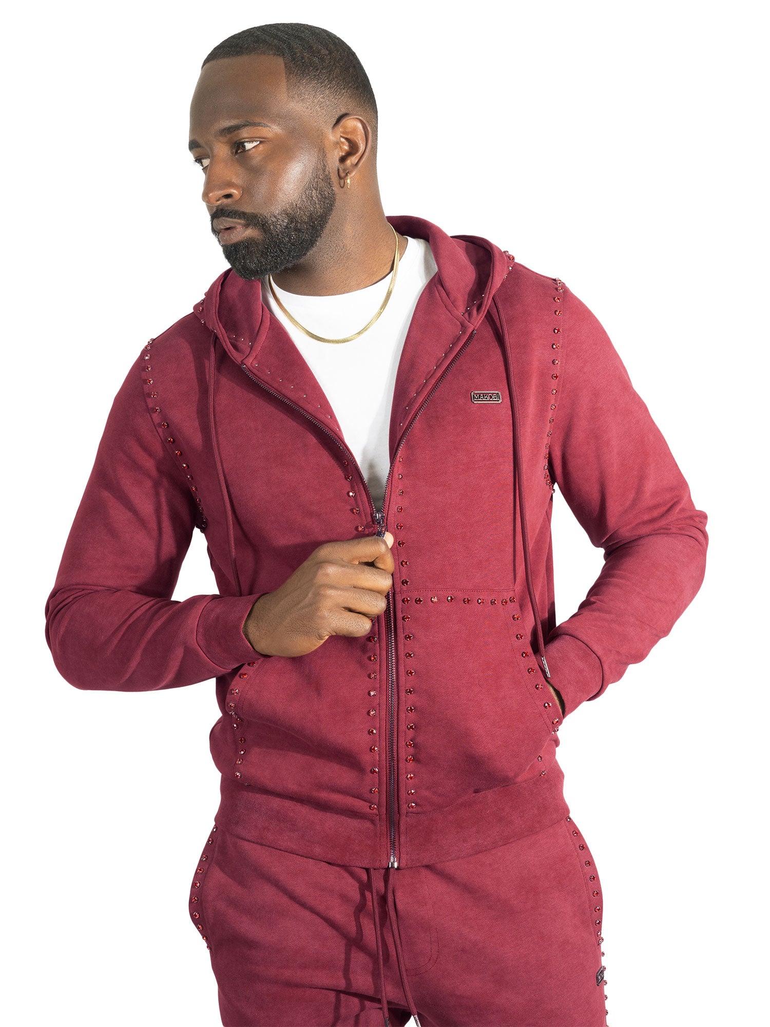 M5455 Lorenzino Zip-Up Hoodie Set - Burgundy
