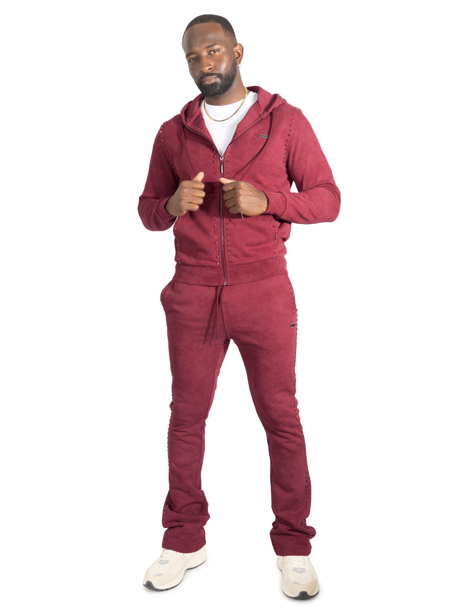 Set | M5455 Lorenzino Zip-Up Hoodie Set - Burgundy