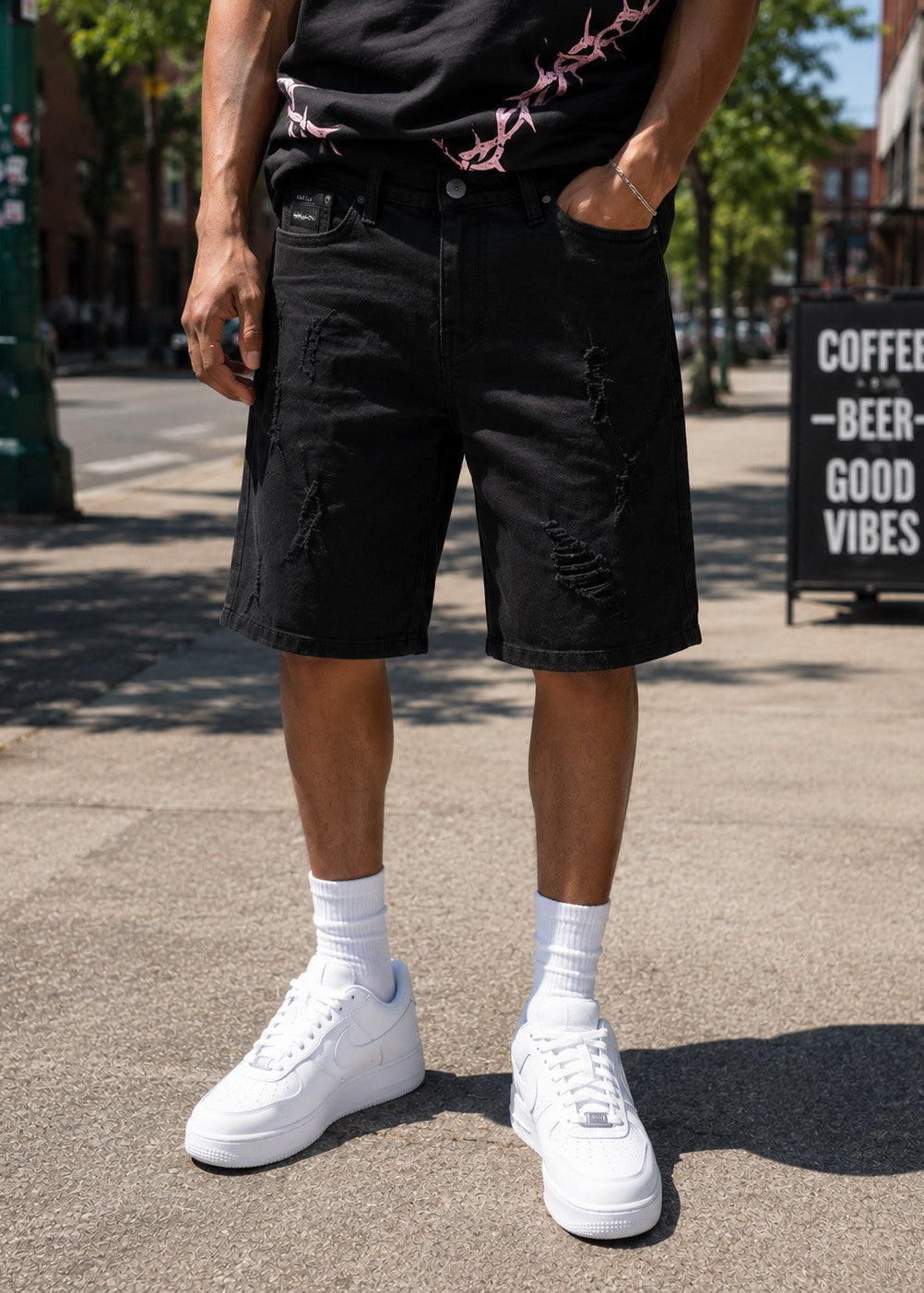 Makobi M613 Pastoni Denim Shorts in Jet Black