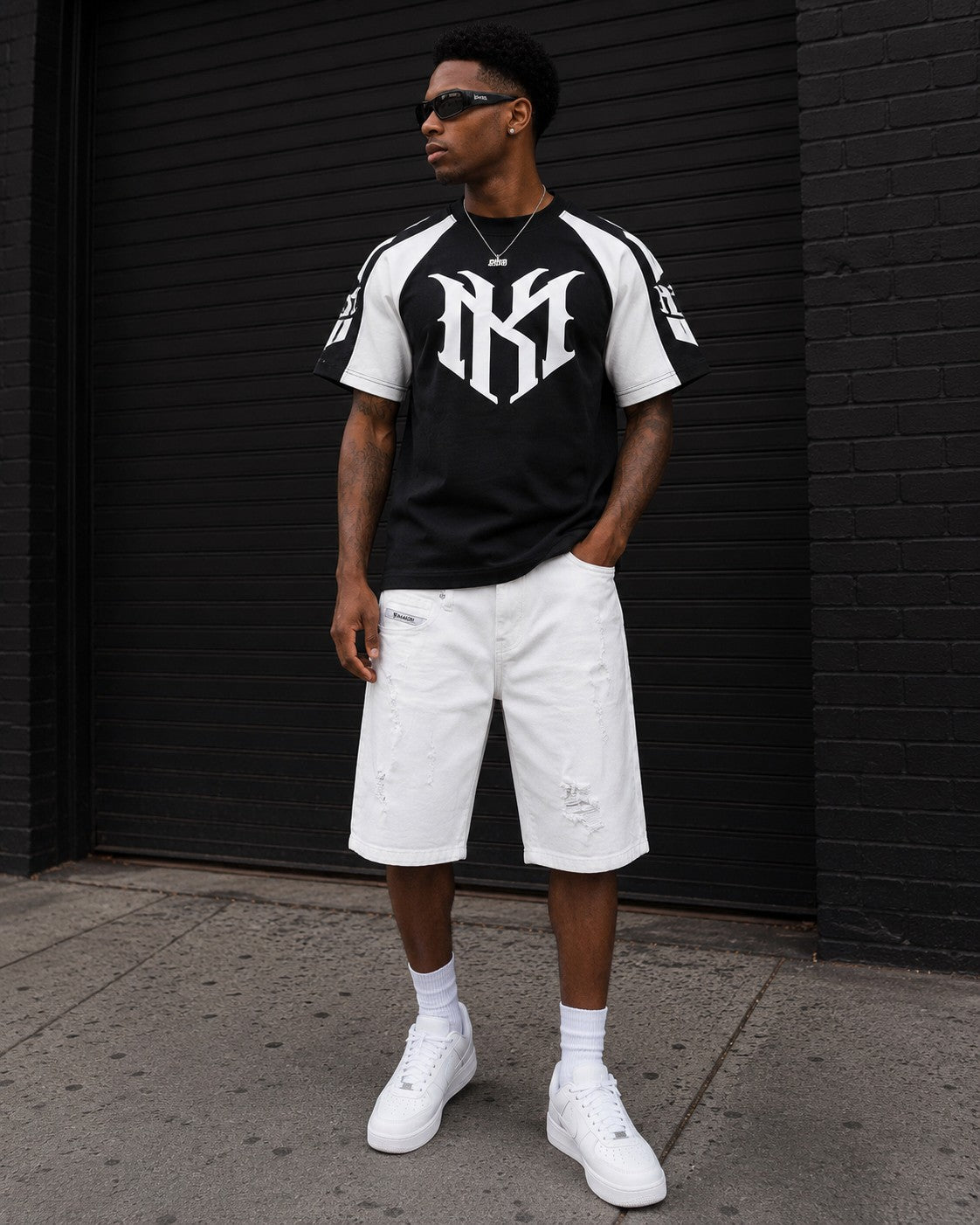 Makobi M613 Pastoni Denim Shorts in White, view 2