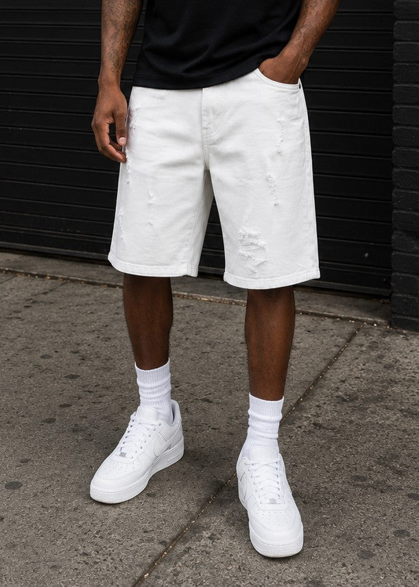 Makobi M613 Pastoni Denim Shorts in White