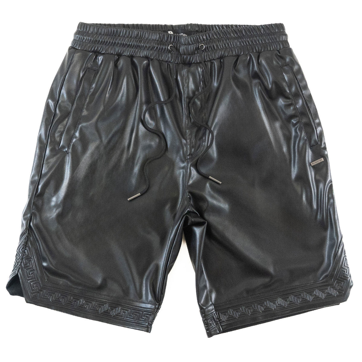 Makobi M629 Belluci Vegan Leather Shorts in Black, view 4