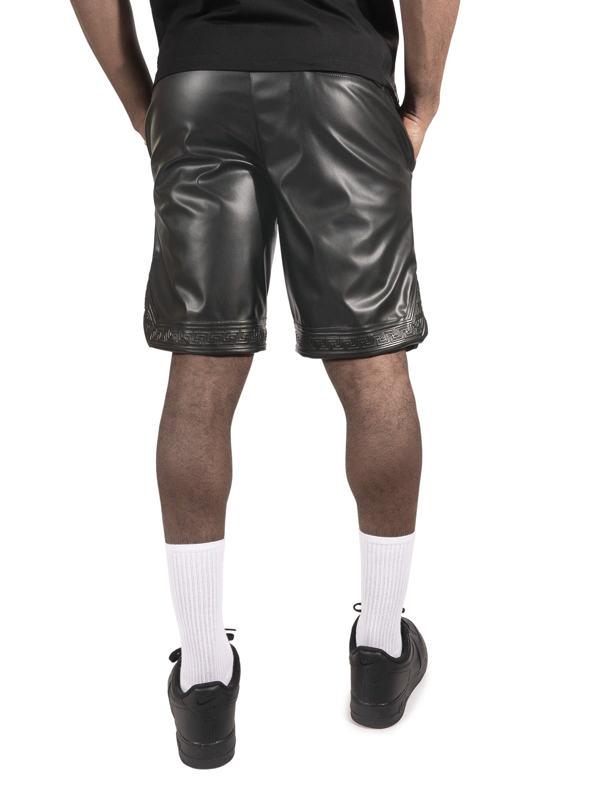 Makobi M629 Belluci Vegan Leather Shorts in Black, view 3