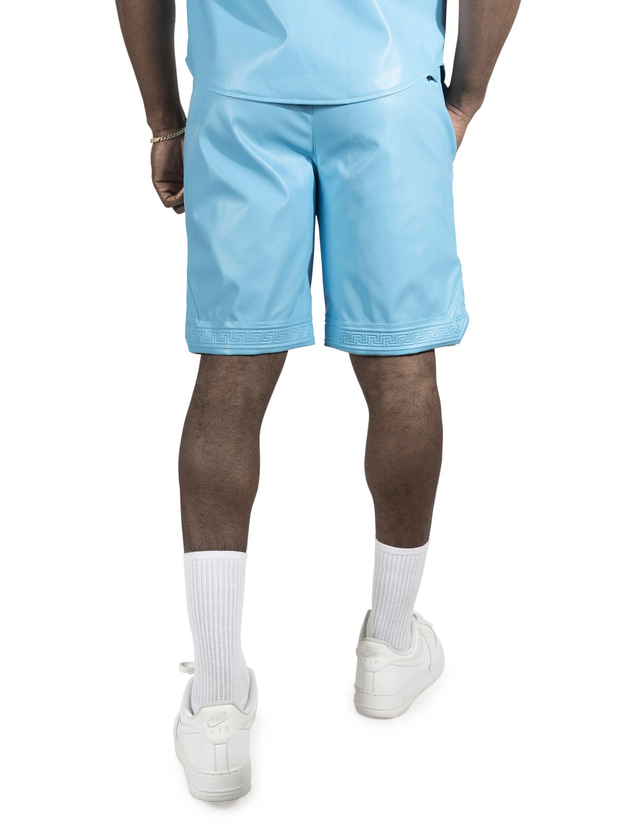 Makobi M629 Belluci Vegan Leather Shorts in Blue, view 2