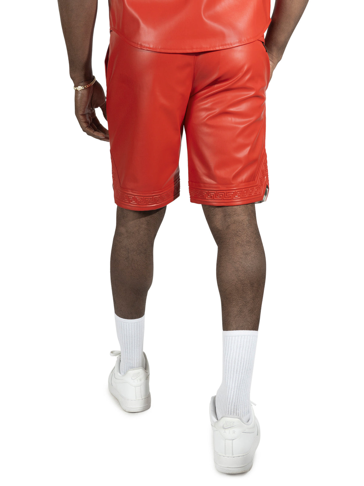 Makobi M629 Belluci Vegan Leather Shorts in Red, view 2