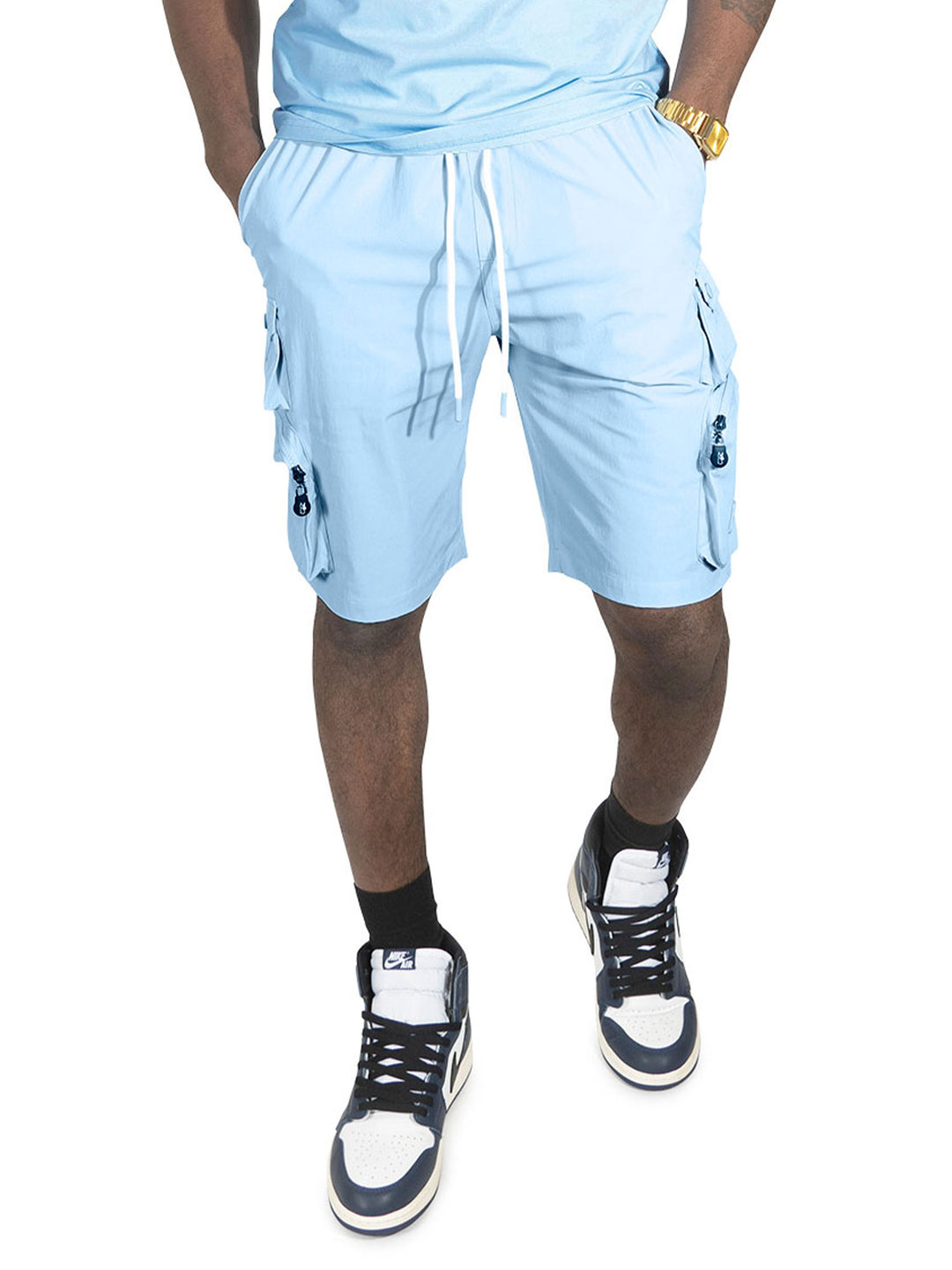 M633 Colton Nylon Spandex Cargo Shorts - Sky Blue 25'