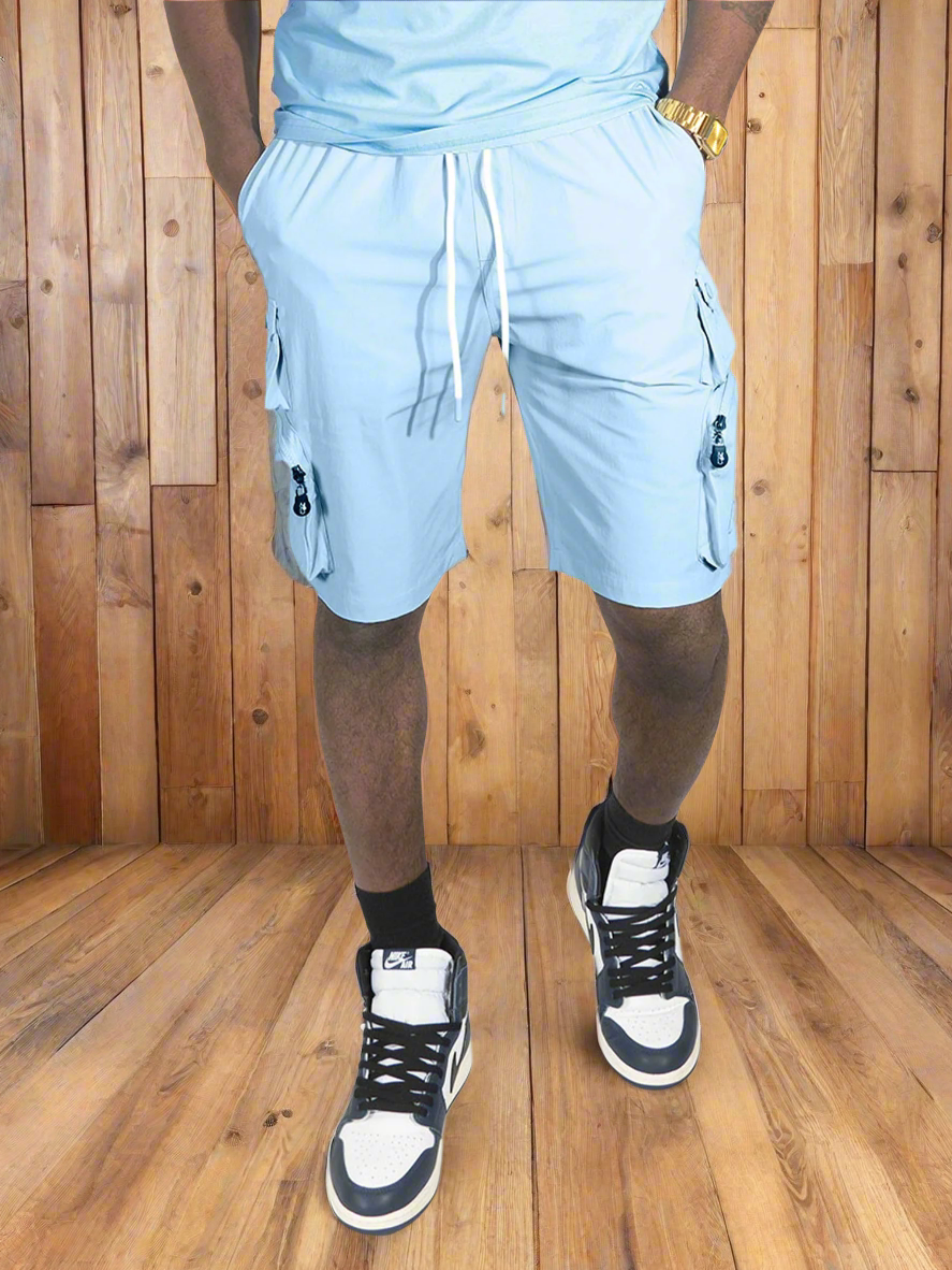 M633 Colton Nylon Spandex Cargo Shorts - Sky Blue 25'