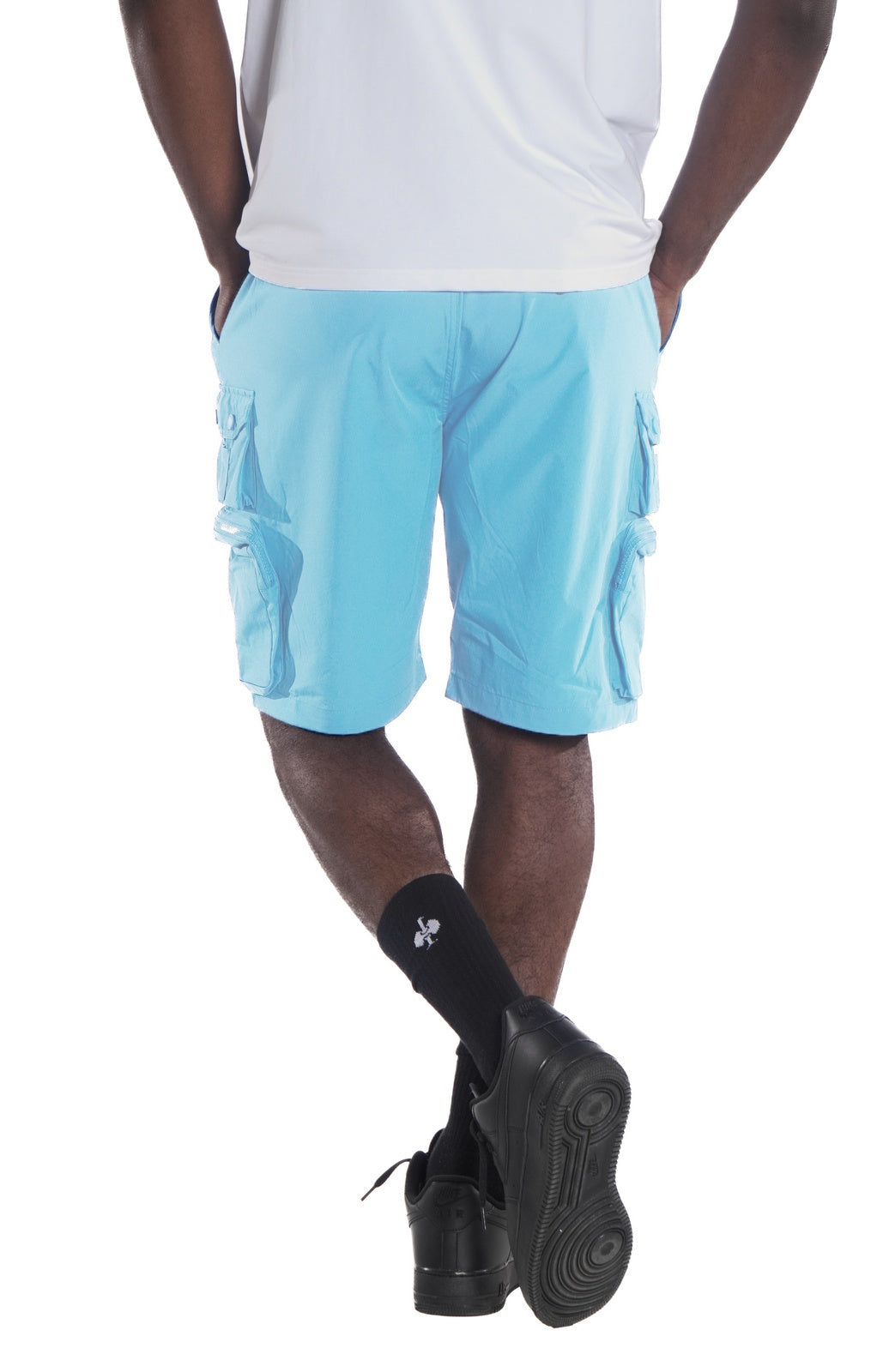 Makobi M633 Colton Nylon Spandex Cargo Shorts -Light Blue, view 3
