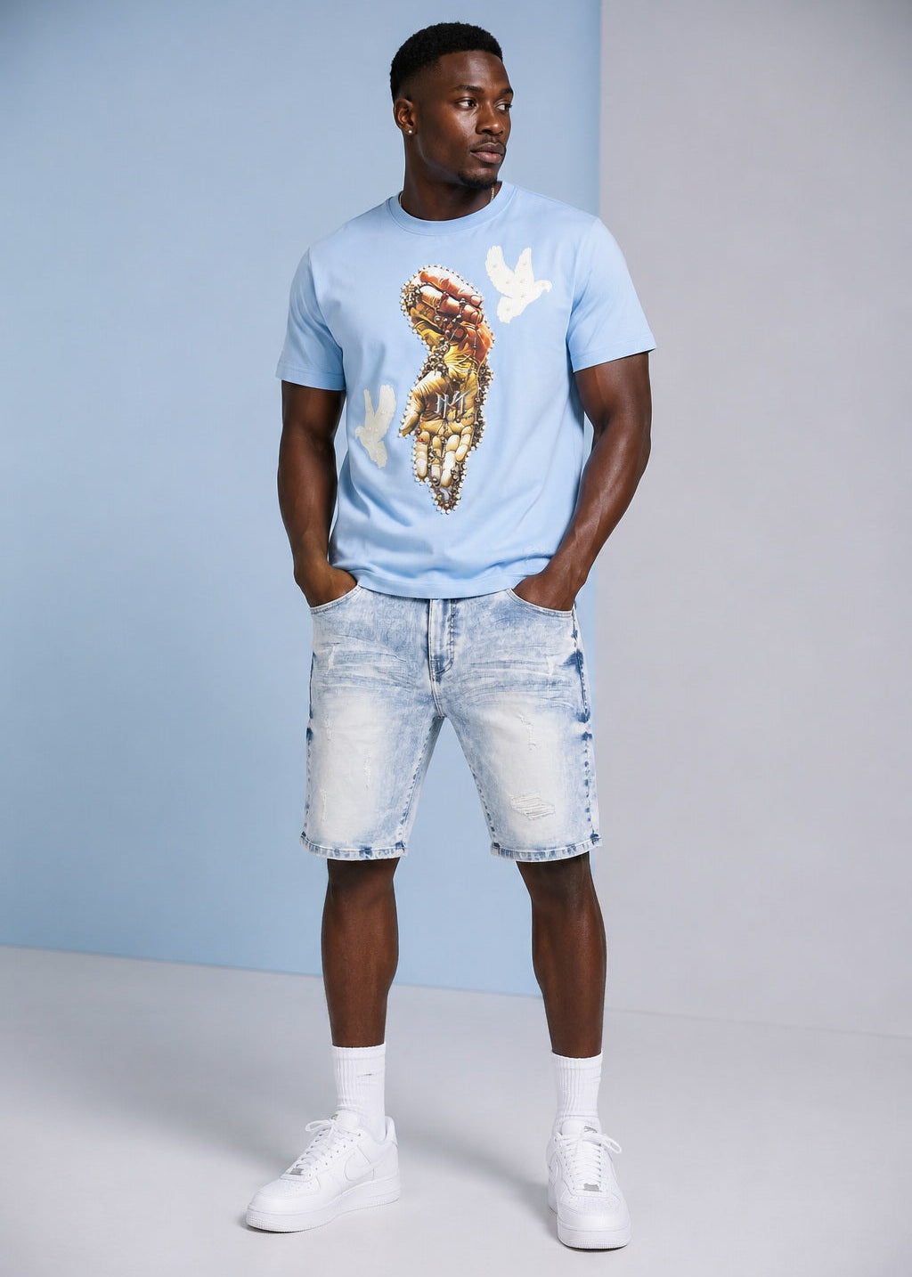 M613 Pastoni Denim Shorts - Light Wash