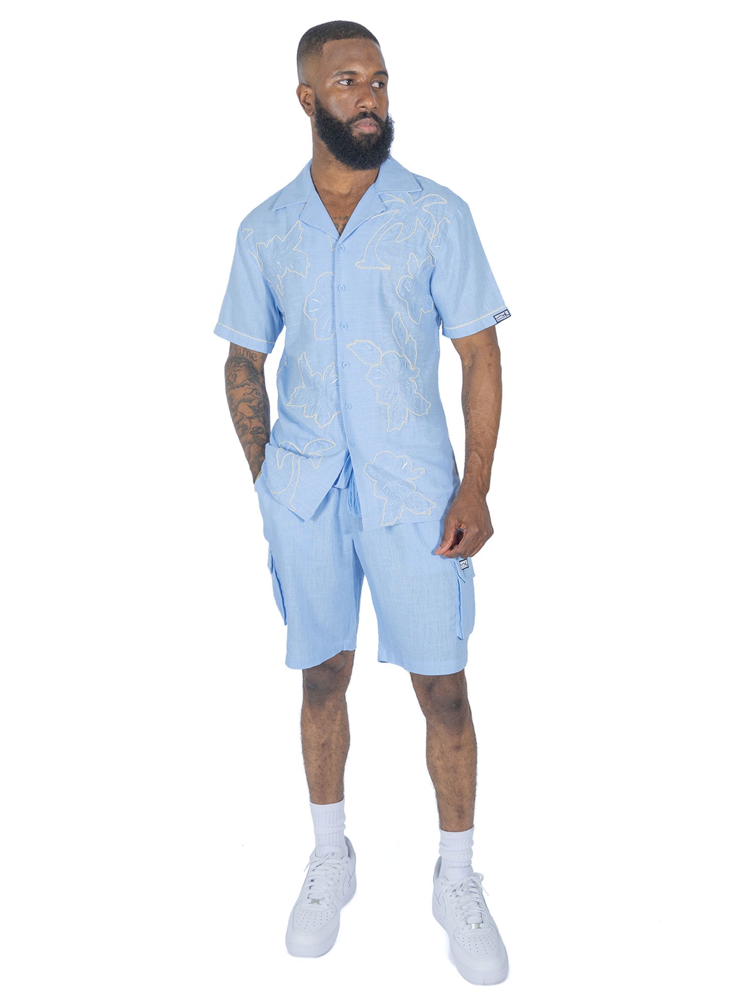 Makobi M632 Levonia Linen Shorts in Blue, view 2