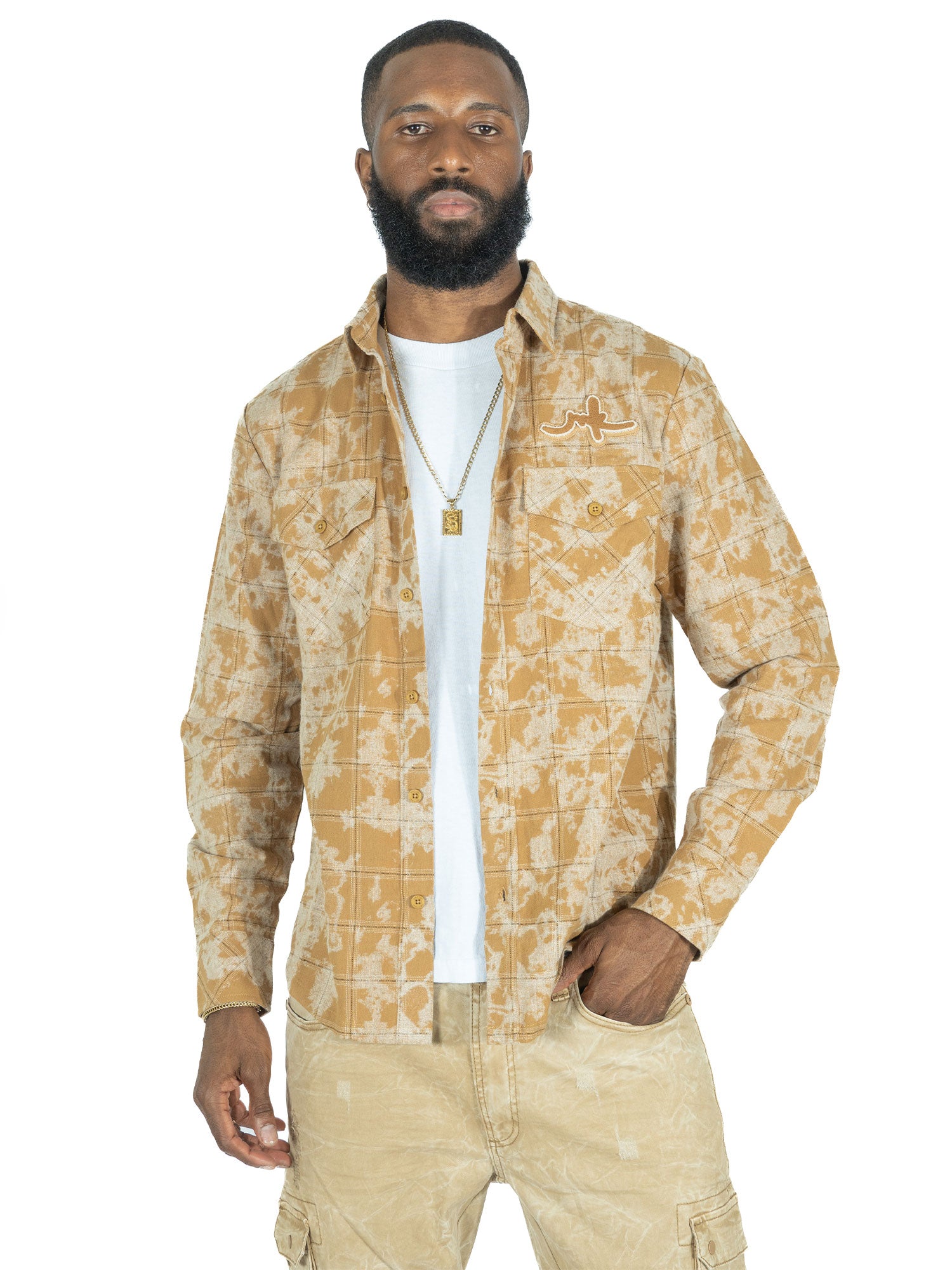Makobi M837 Berteli Acid Plaid Shirt in Mocha, view 3