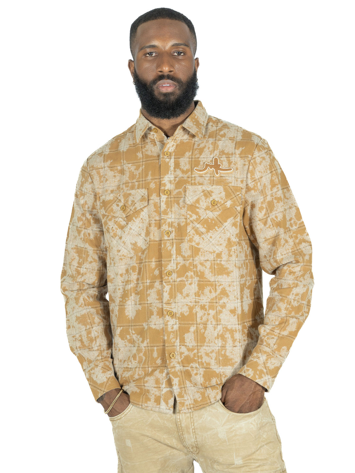 Makobi M837 Berteli Acid Plaid Shirt in Mocha