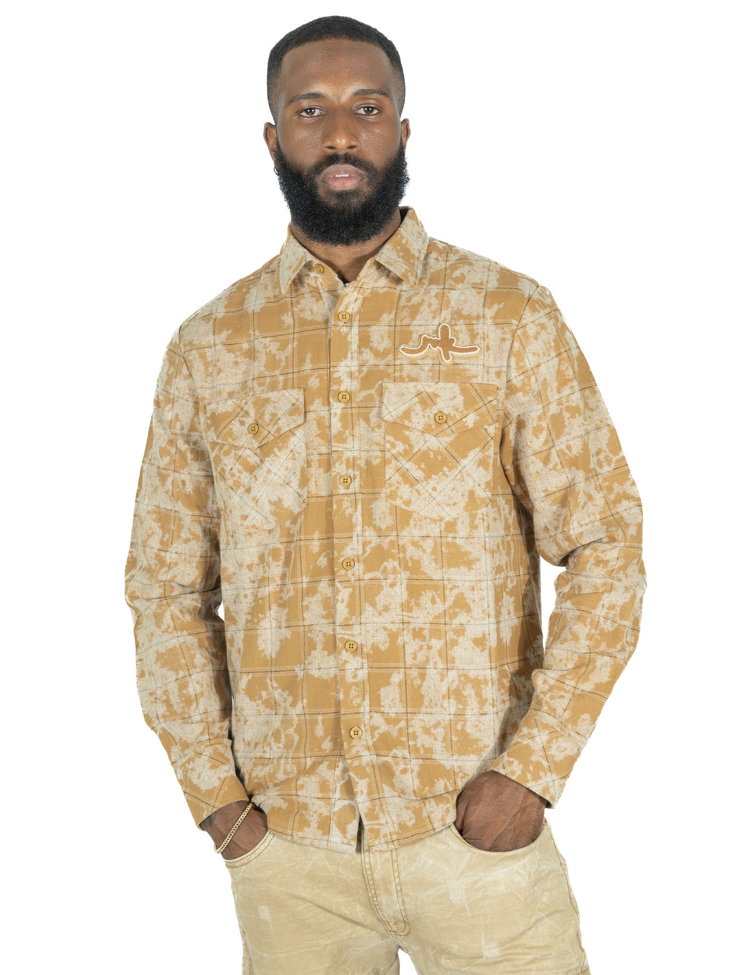 Makobi M837 Berteli Acid Plaid Shirt in Mocha