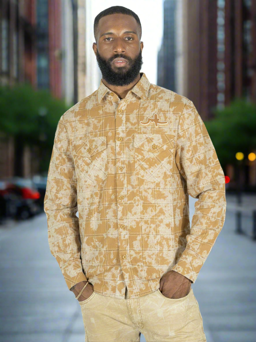 Makobi M837 Berteli Acid Plaid Shirt in Mocha, view 6