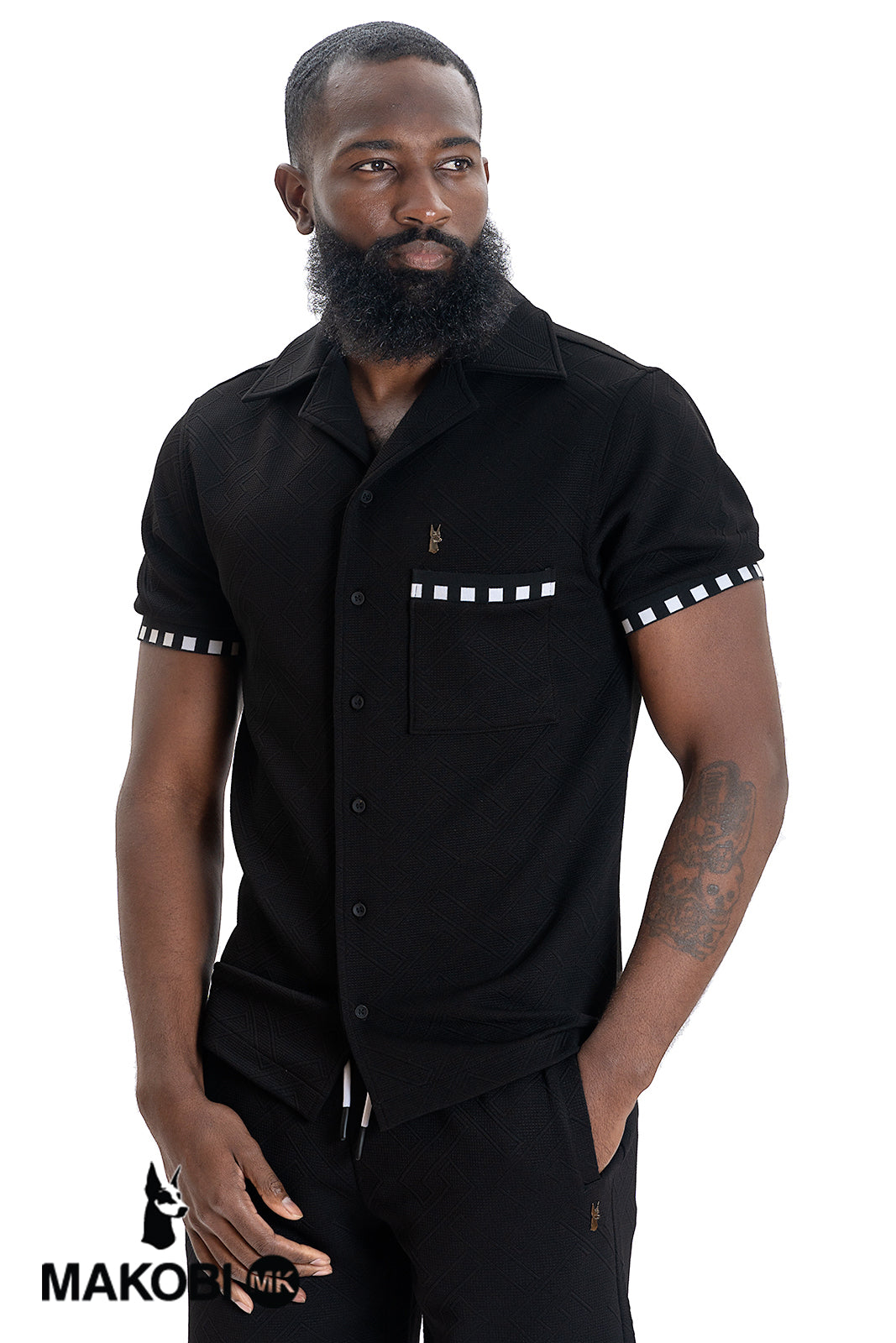 Makobi M863 Bianchi Jacquard Button Down in Black, view 2