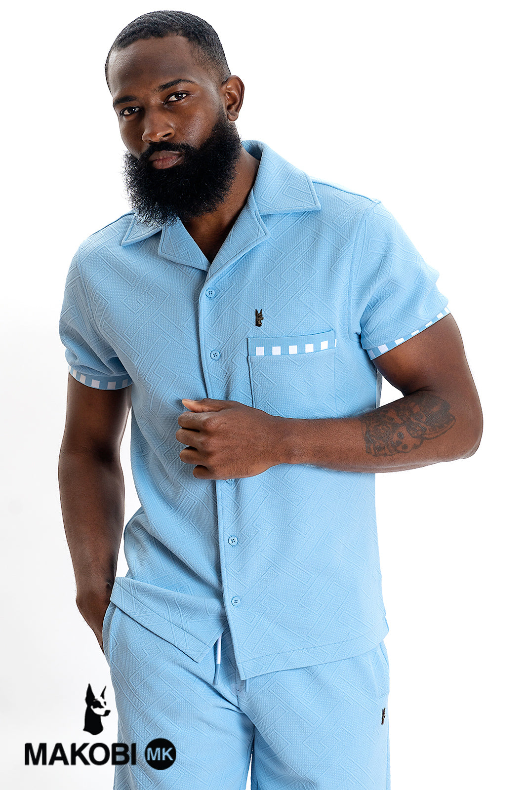Makobi M863 Bianchi Jacquard Button Down in Blue, view 3