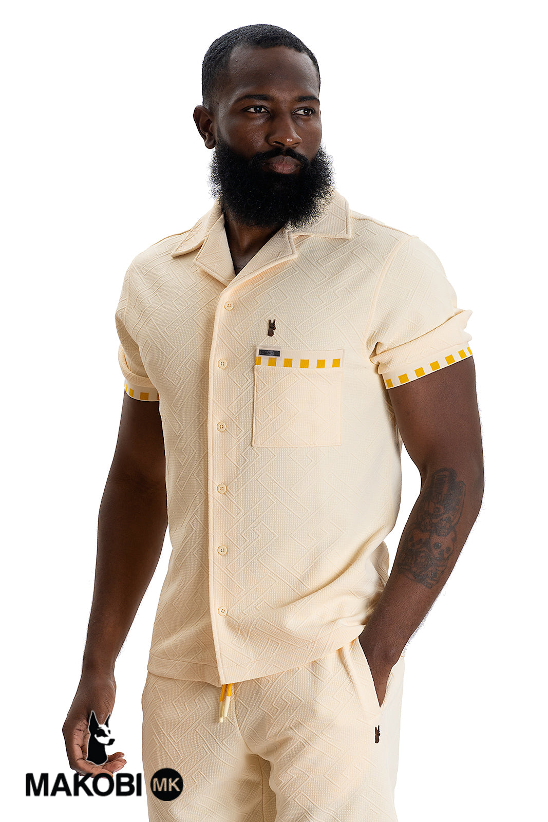 Makobi M863 Bianchi Jacquard Button Down in Natural, view 2