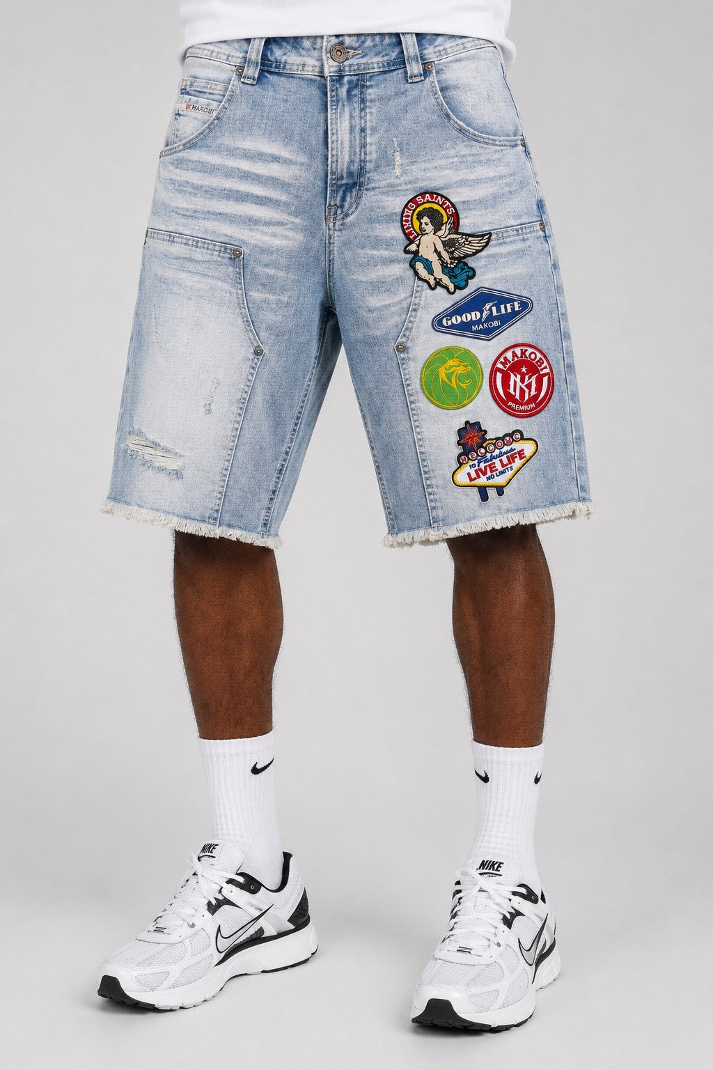 M941 Mondo Patch Denim Shorts - Light Wash