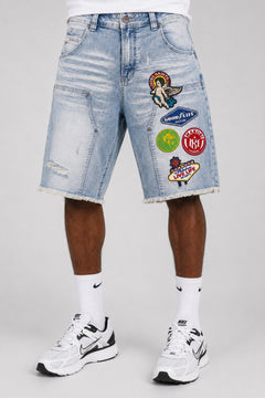 M941 Mondo Patch Denim Shorts - Light Wash