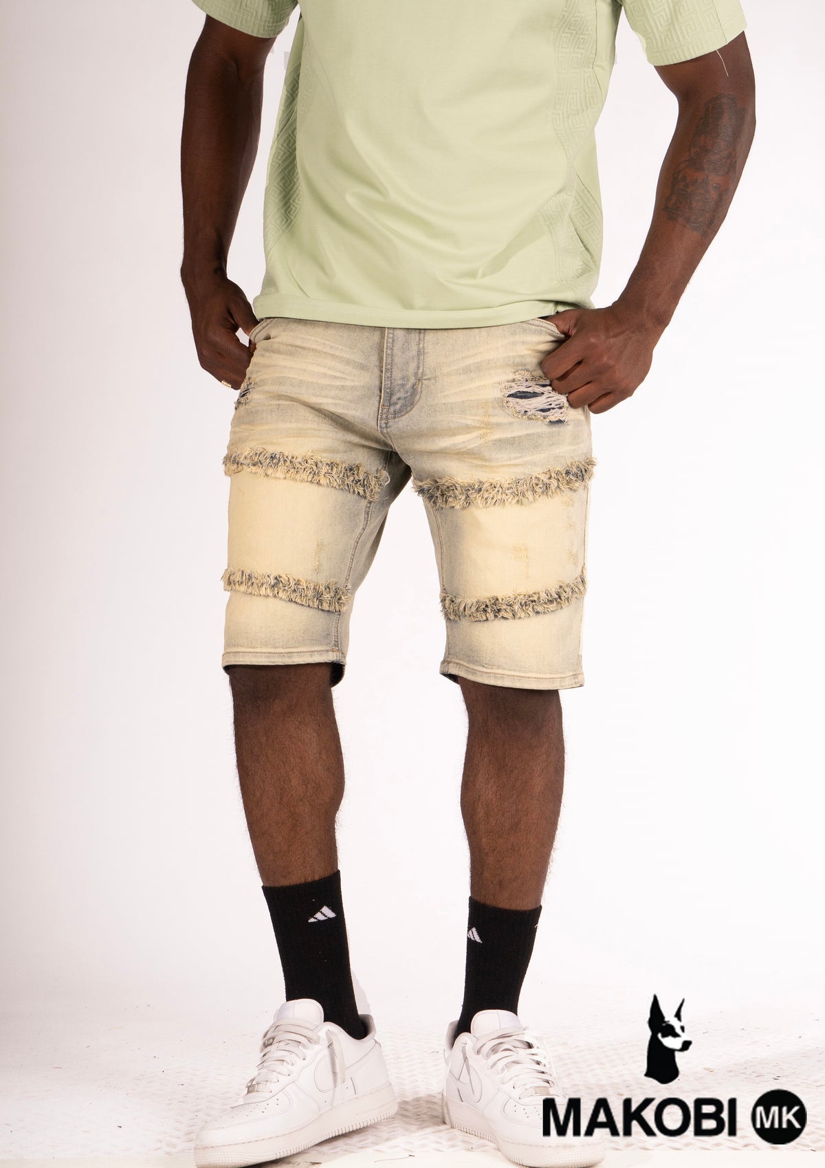 Makobi M967 Noah Denim Shorts in Dirt, view 2