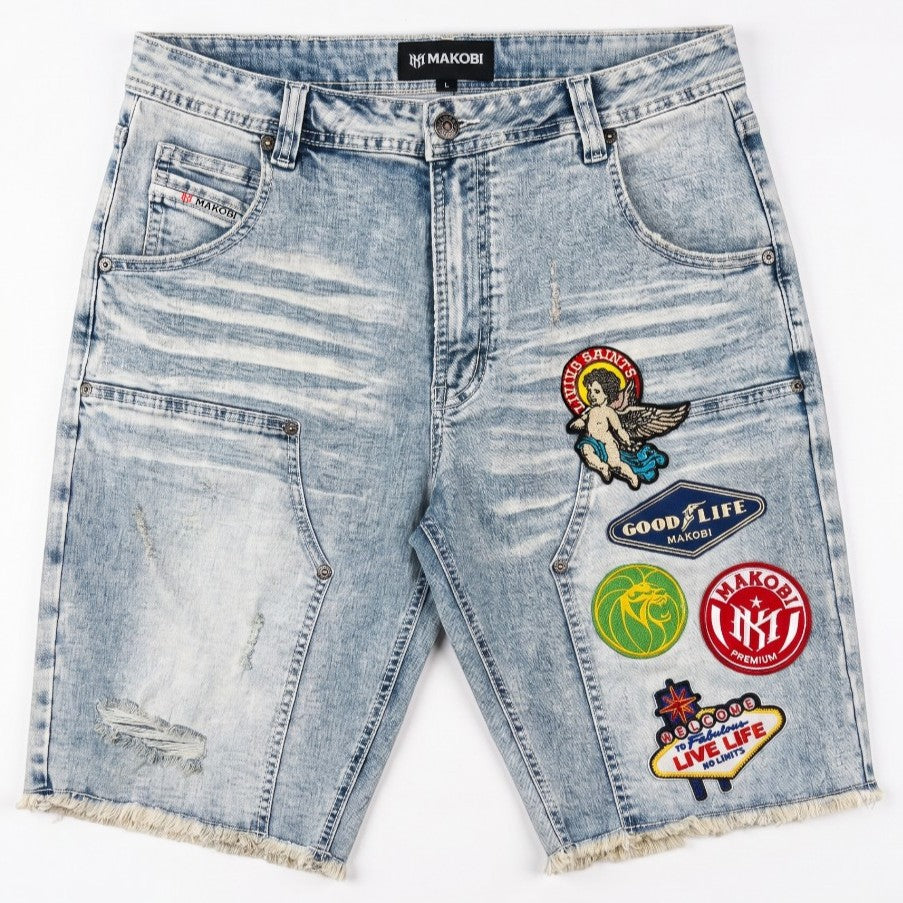 M941 Mondo Patch Denim Shorts - Light Wash
