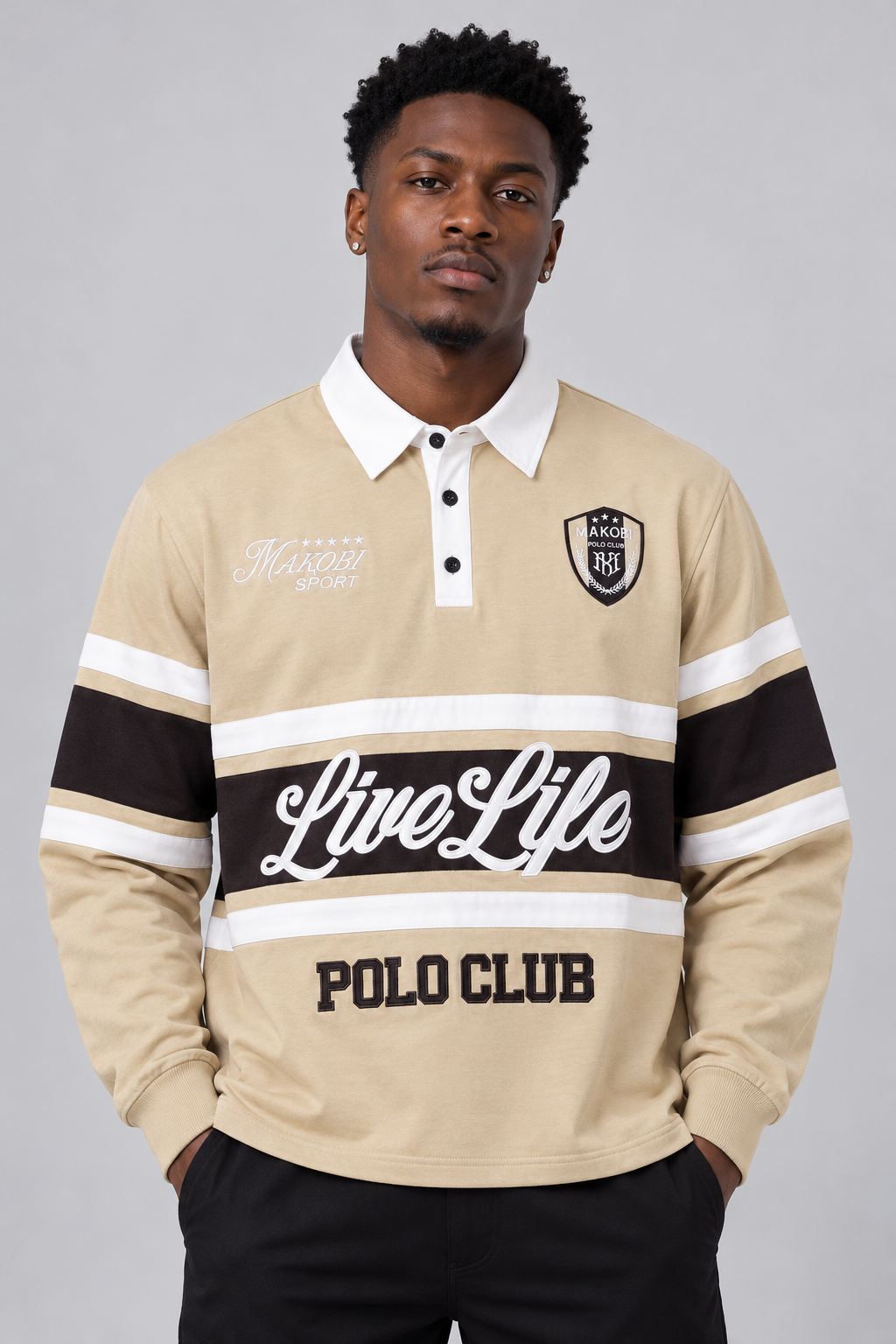 M415 Live Life Rugby Shirt - Khaki