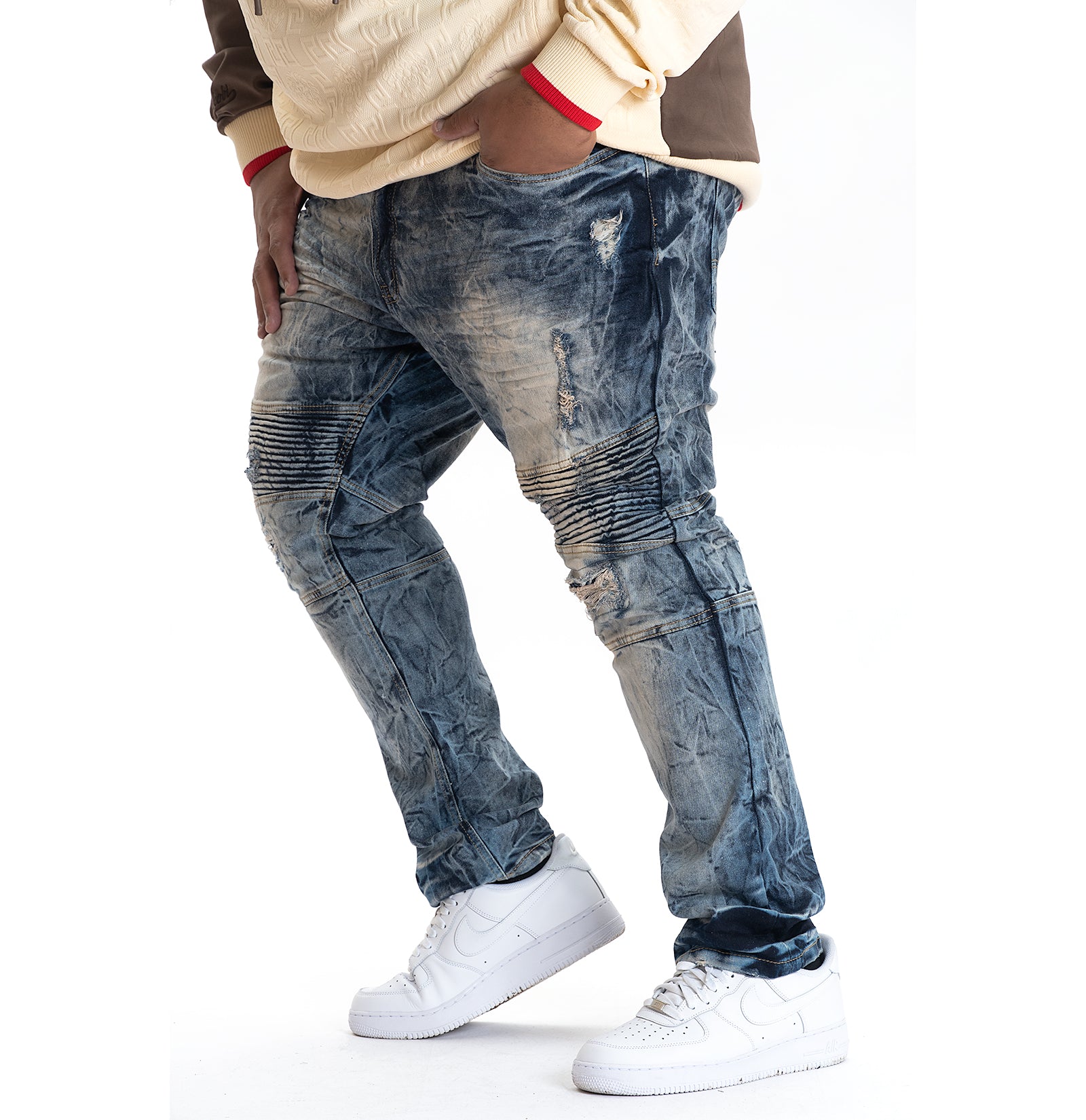 V1756 VENO Shredded Biker Jeans- Dirt