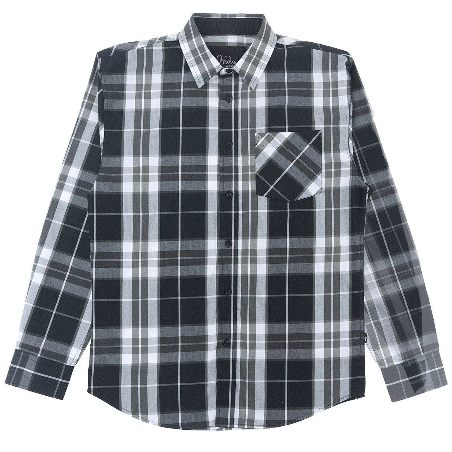 V1826 Brandon Long sleeves Plaid Shirt - Black