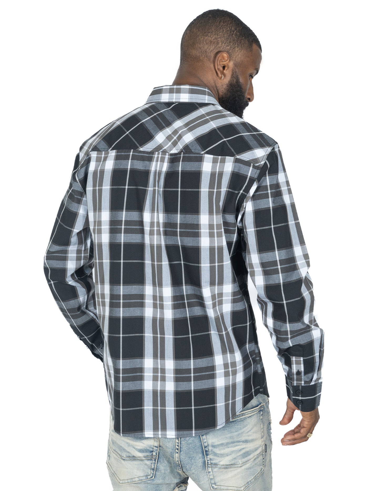 V1826 Brandon Long sleeves Plaid Shirt - Black