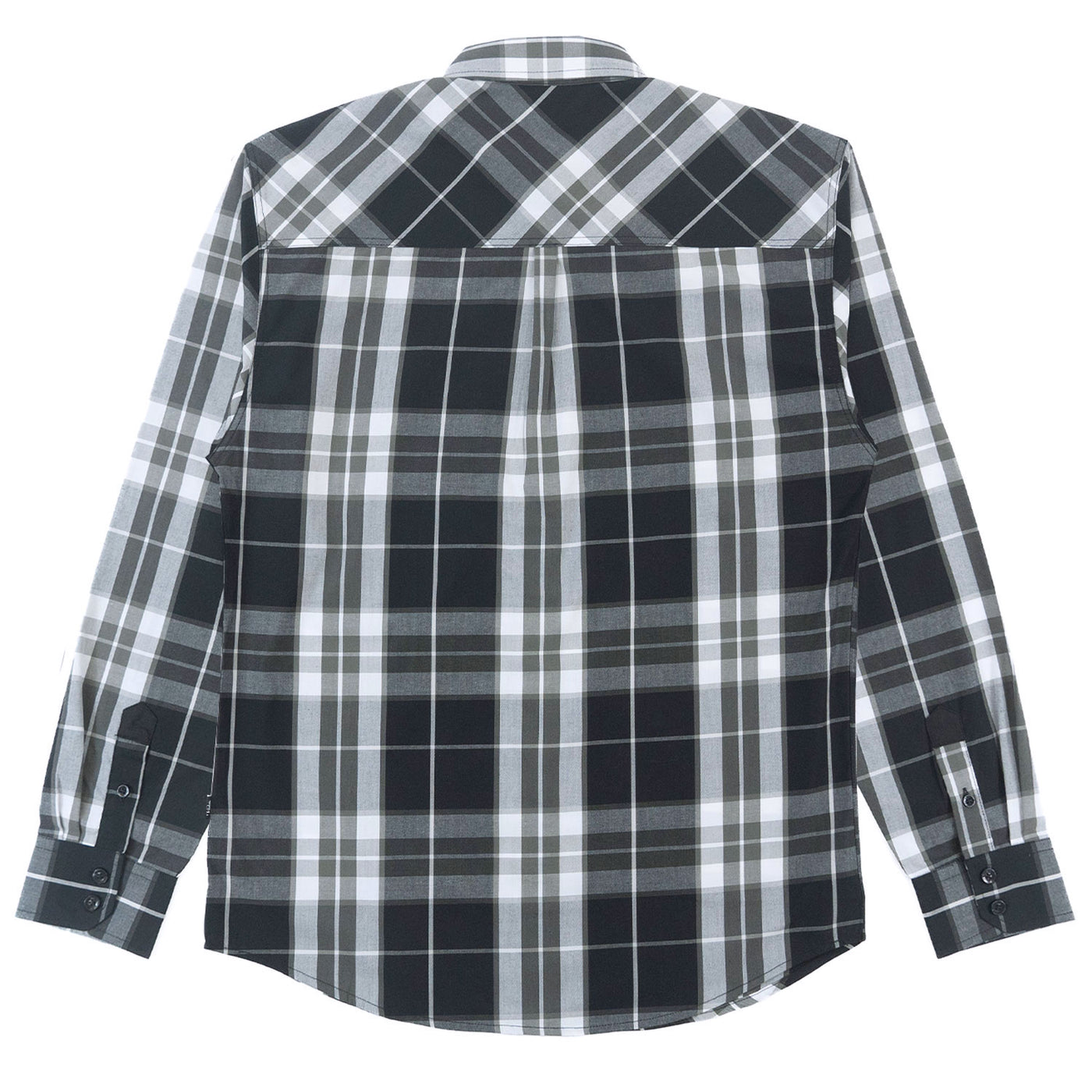 V1845 Bọtini Veno-isalẹ Plaid Long Sleeves - Dudu/pupa