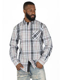 Makobi V1826 Brandon Long sleeves Plaid Shirt in Gray