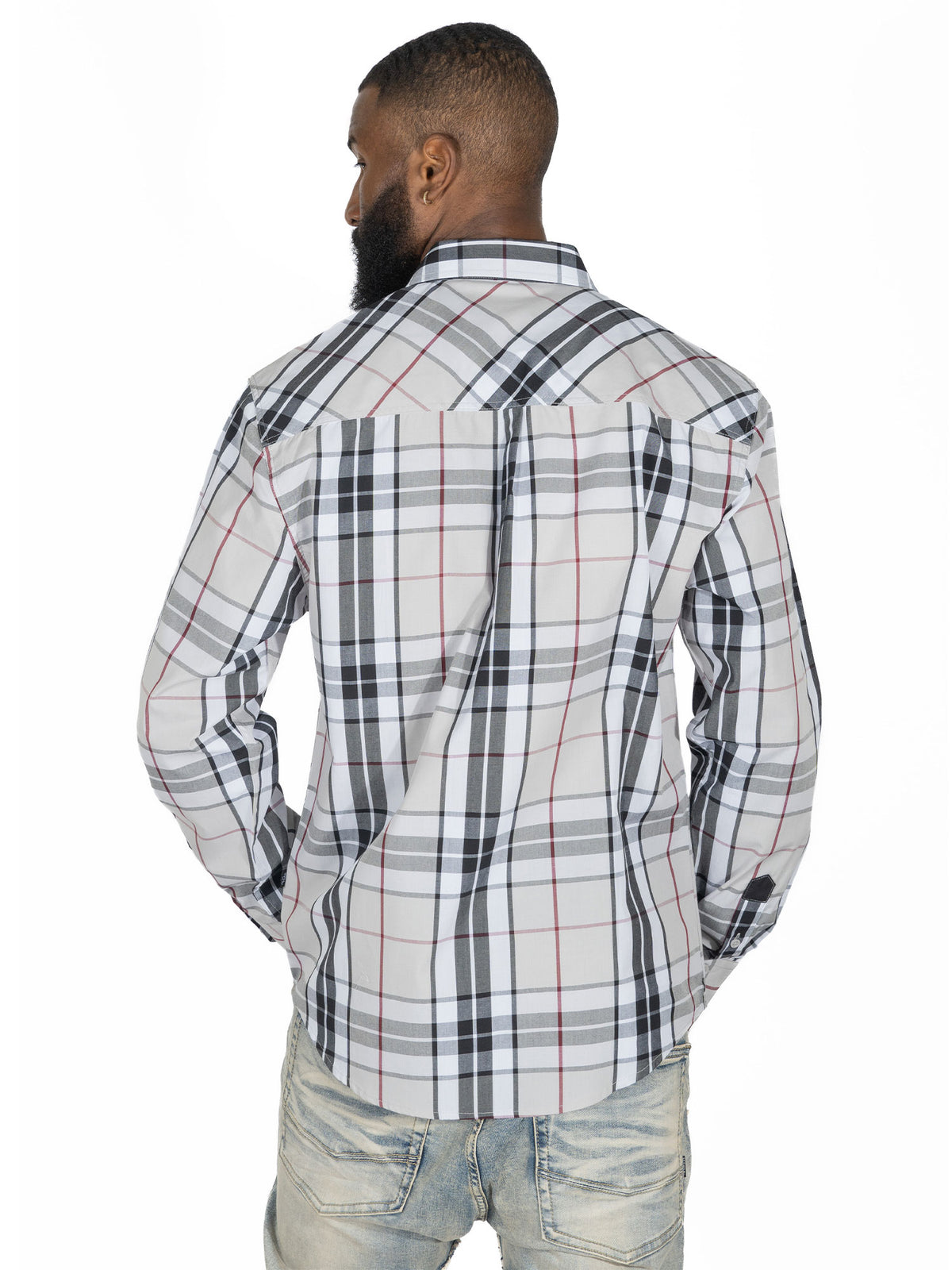 Makobi V1826 Brandon Long sleeves Plaid Shirt in Gray, view 4