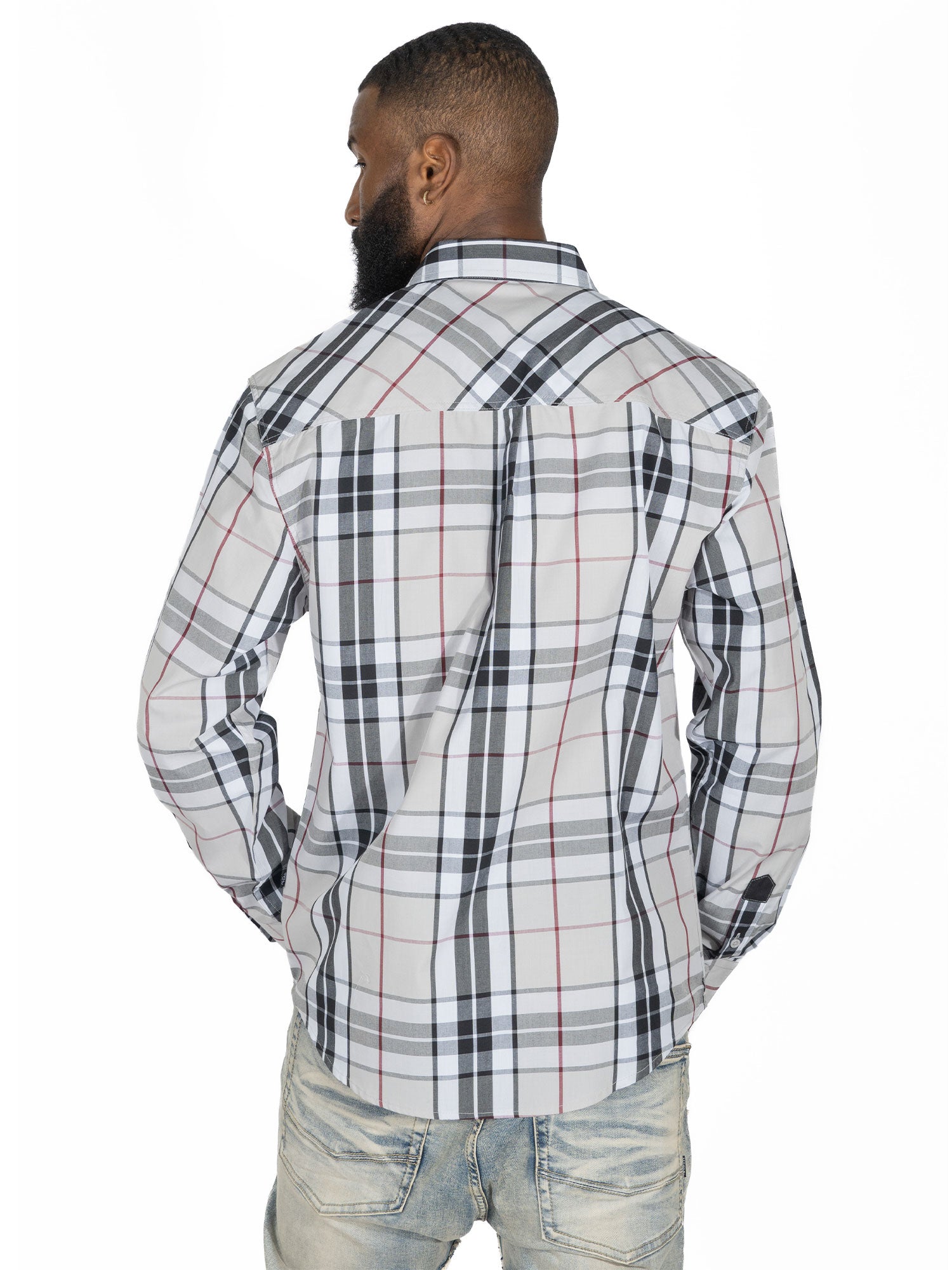 Makobi V1826 Brandon Long sleeves Plaid Shirt in Gray, view 4