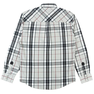 V1845 Bọtini Veno-isalẹ Plaid Long Sleeves - Dudu/pupa